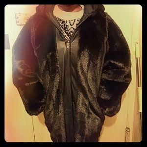Leather/fur. Hoodie coat